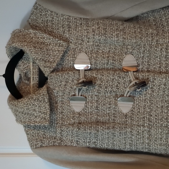 Light Grey Pea Coat with Burber Accents and Toggle front - Picture 2 of 14